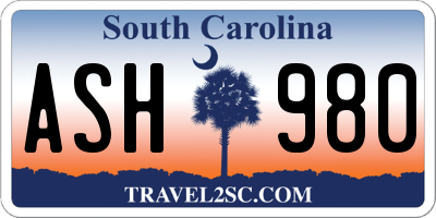 SC license plate ASH980