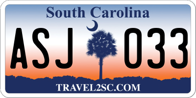 SC license plate ASJ033