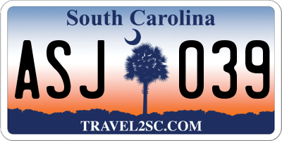 SC license plate ASJ039