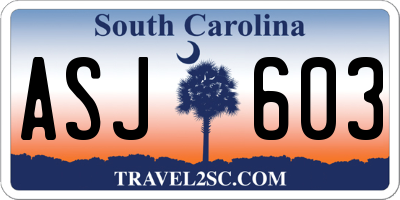 SC license plate ASJ603