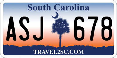 SC license plate ASJ678