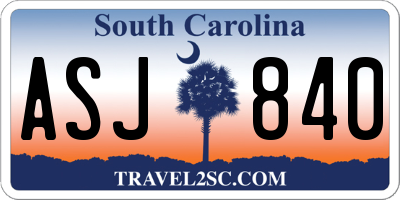SC license plate ASJ840