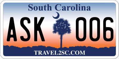 SC license plate ASK006