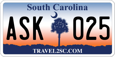 SC license plate ASK025