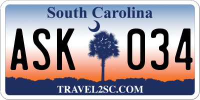 SC license plate ASK034