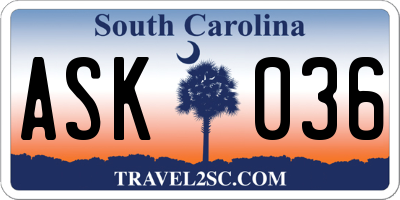 SC license plate ASK036