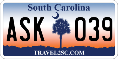 SC license plate ASK039
