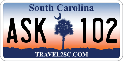 SC license plate ASK102
