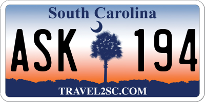 SC license plate ASK194
