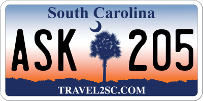 SC license plate ASK205