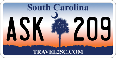 SC license plate ASK209