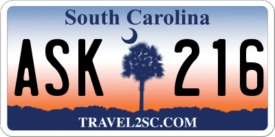 SC license plate ASK216