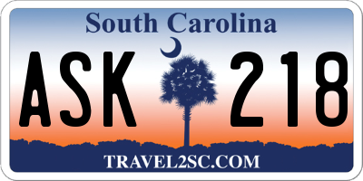 SC license plate ASK218