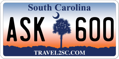 SC license plate ASK600