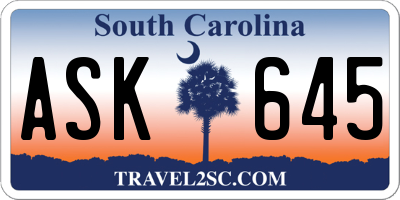 SC license plate ASK645