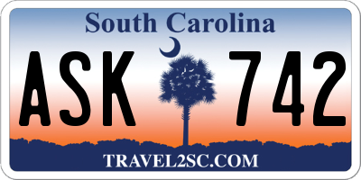 SC license plate ASK742