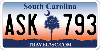 SC license plate ASK793