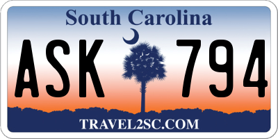 SC license plate ASK794