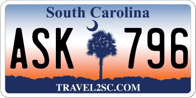 SC license plate ASK796