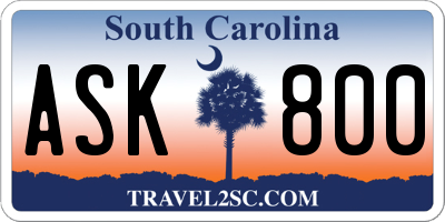 SC license plate ASK800