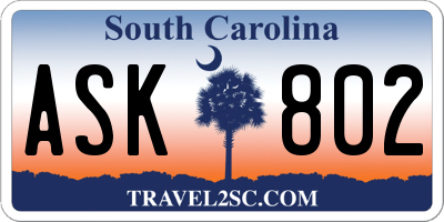 SC license plate ASK802