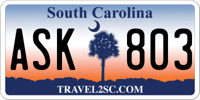 SC license plate ASK803