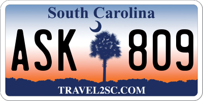 SC license plate ASK809