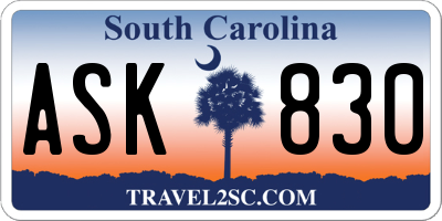 SC license plate ASK830