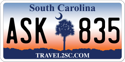 SC license plate ASK835
