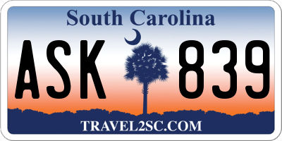 SC license plate ASK839
