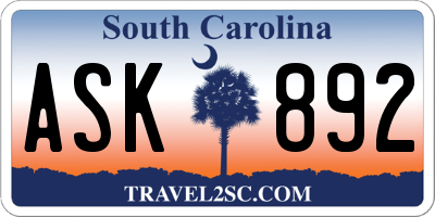 SC license plate ASK892