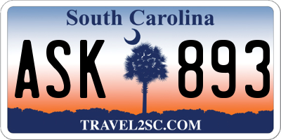 SC license plate ASK893
