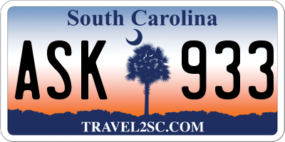 SC license plate ASK933