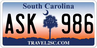 SC license plate ASK986