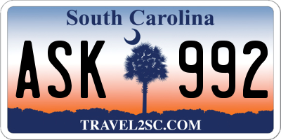 SC license plate ASK992