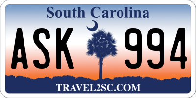 SC license plate ASK994