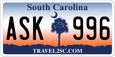 SC license plate ASK996