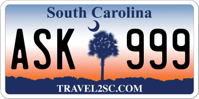 SC license plate ASK999