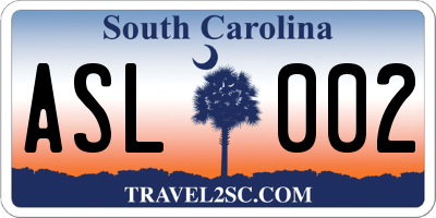 SC license plate ASL002