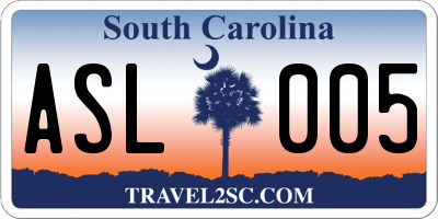 SC license plate ASL005