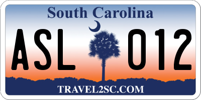 SC license plate ASL012