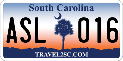 SC license plate ASL016