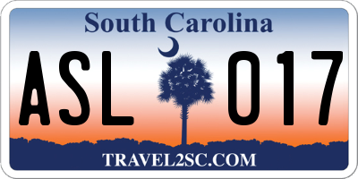 SC license plate ASL017