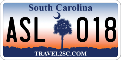 SC license plate ASL018
