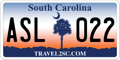 SC license plate ASL022