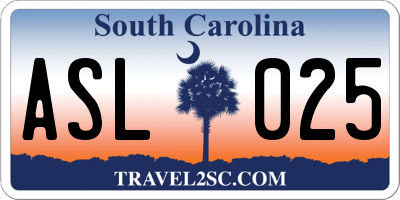 SC license plate ASL025