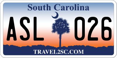 SC license plate ASL026