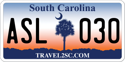 SC license plate ASL030