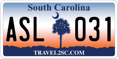 SC license plate ASL031