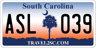 SC license plate ASL039